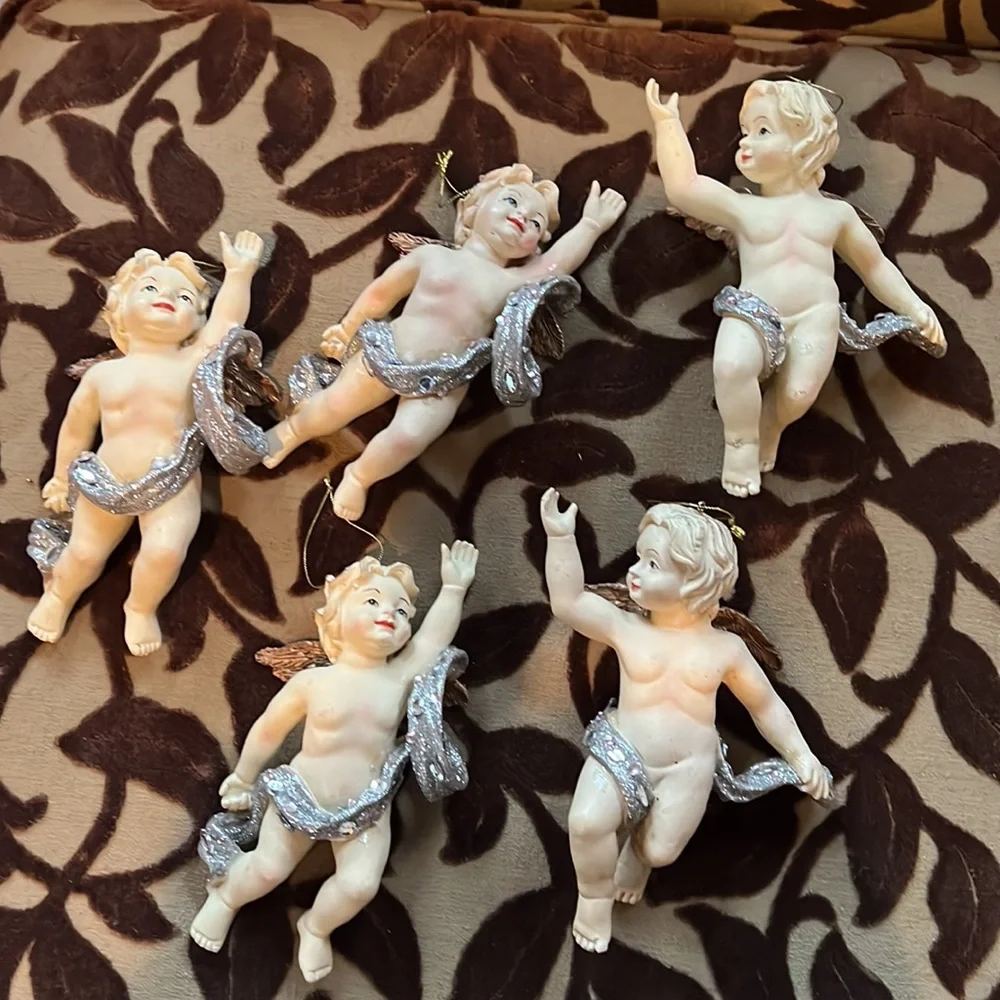 Cherub Christmas Ornaments - Set of 5 - Picture 2 of 9
